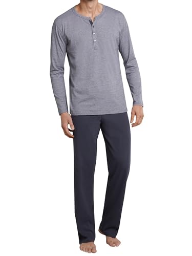 Schiesser Herren Schlafanzug Lang Mit Knopfleiste - Nightwear Pyjamaset, Blau_159630, 52 EU im Sale
